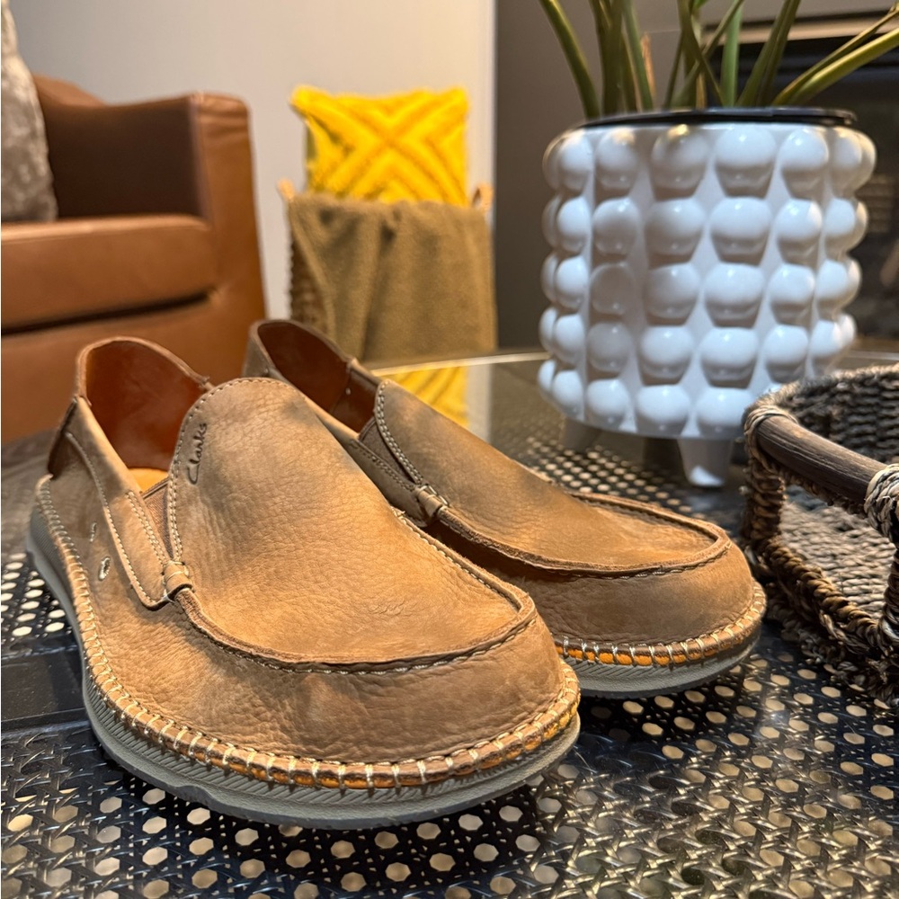 Clarks Men's Gorsky Free Cola Brown Suede Moccasin Slip-Ons size 13
